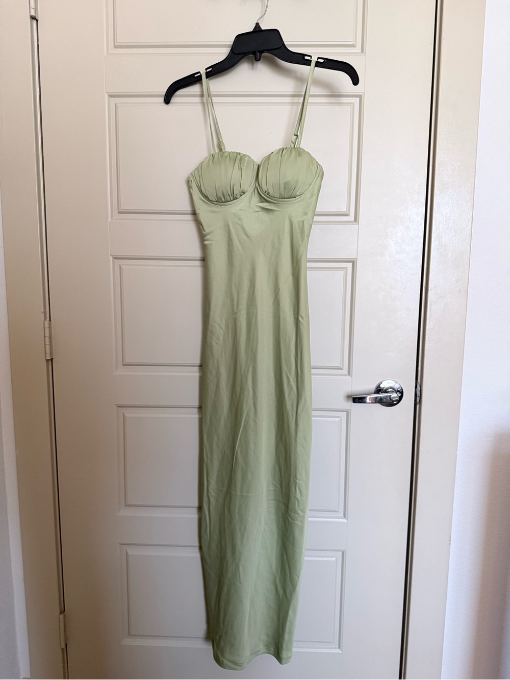 PrettyLittleThing Sage Green Maxi Dress with Bust Cups